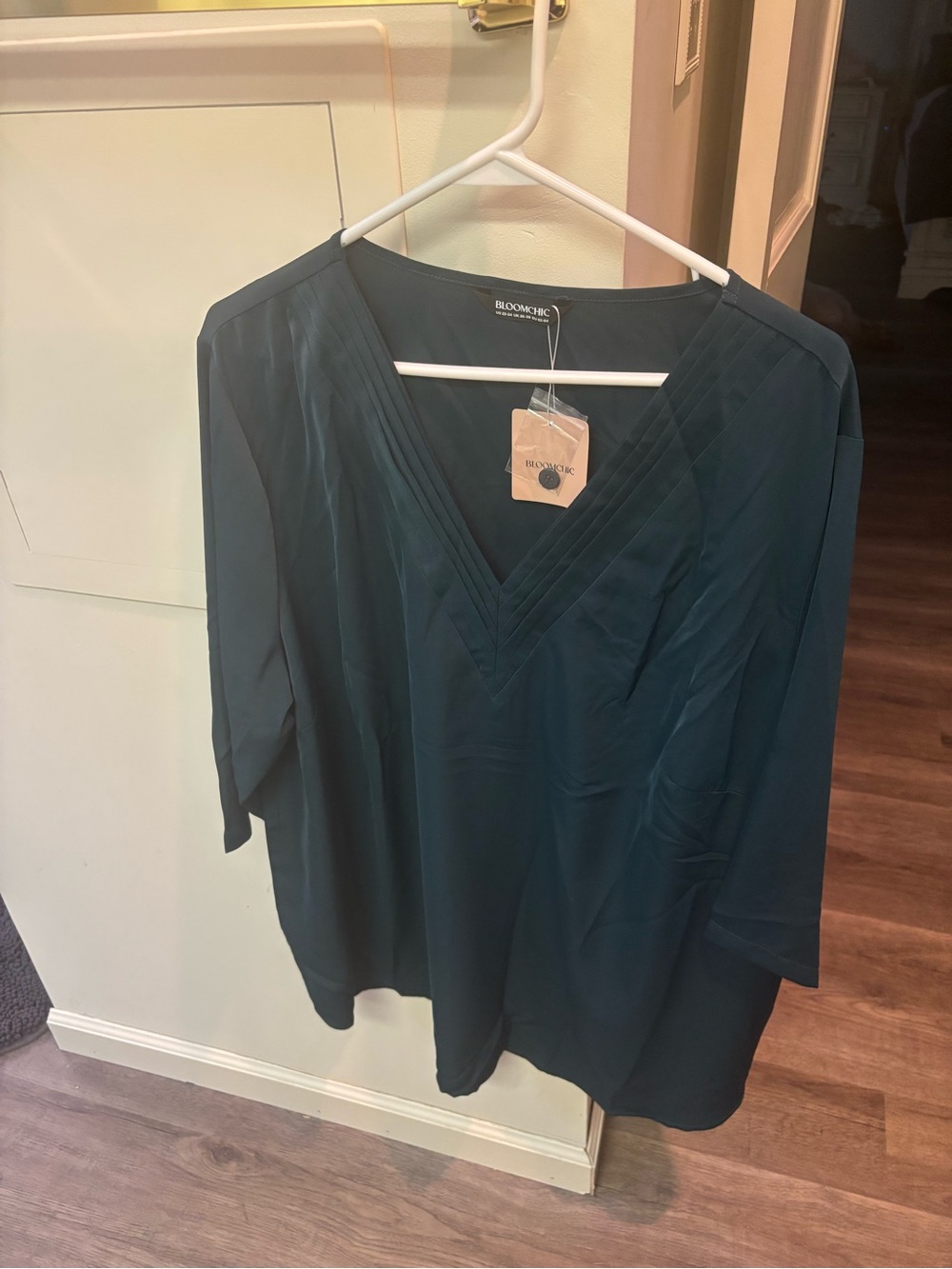 BloomChic Teal V-Neck Pleated Women’s Tunic